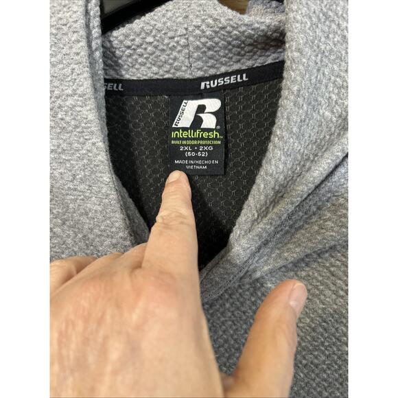 Russell IntelliFresh Mens Sz 2XL (50-52) Grey Textured Hoodie Sweatshirt - Picture 3 of 5